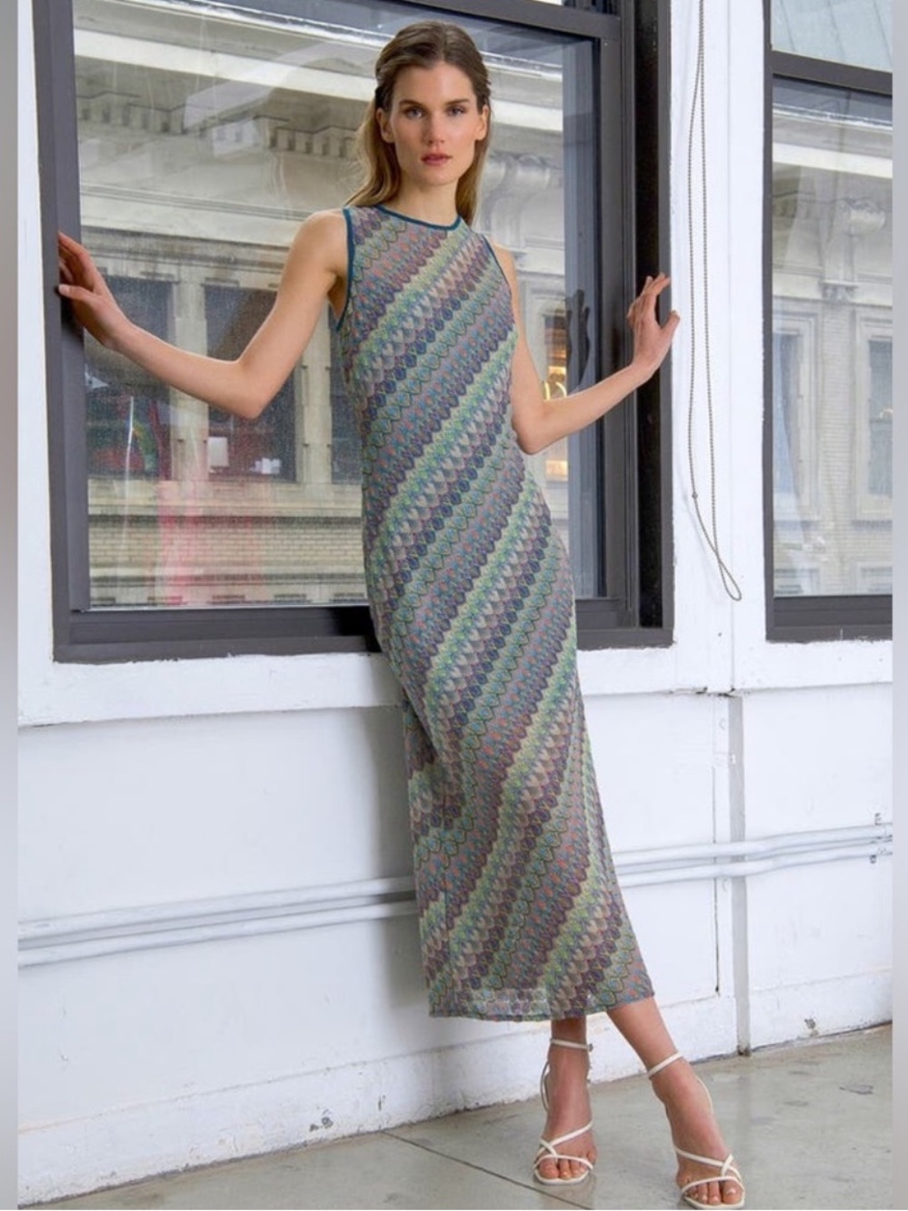 Donna Morgan Sleeveless Multicolor Chevron Maxi Dress, 14 (12) 🦋